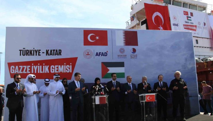 ’Türkiye-Katar Gazze İyilik Gemisi’ Mersin’den uğurlandı