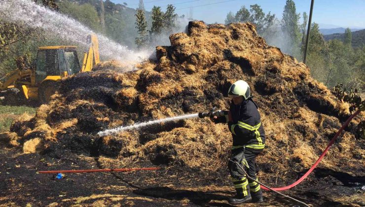 Kaynak makinesinden çıkan kıvılcımlar 250 balya samanı kül etti