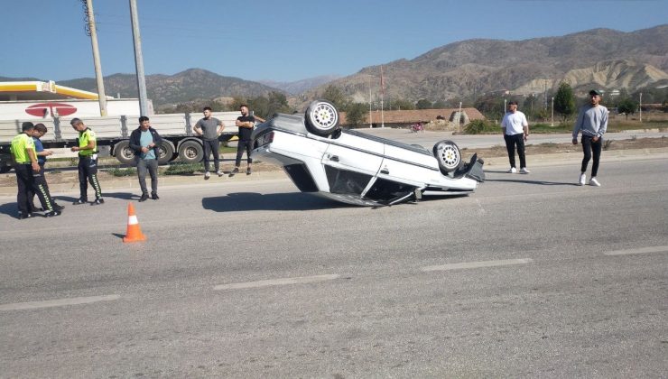 Takla atan otomobildeki sürücü ölümden döndü