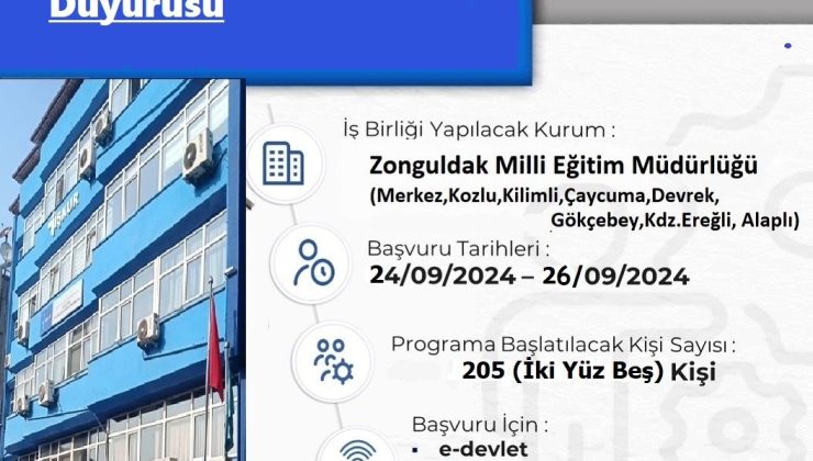 Zonguldak’ta TYP kapsamında 205 kişi geçici olarak istihdam edilecek