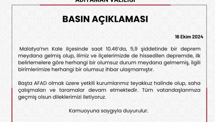 Adıyaman Valiliğinden deprem açıklaması