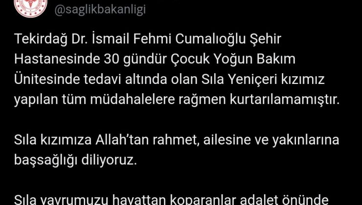 Sağlık Bakanlığı: “Sıla yavrumuzu hayattan koparanlar adalet önünde mutlaka hesap verecektir”