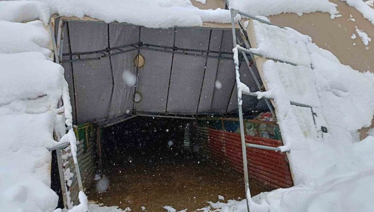 Bayburt’ta kardan ahırın damı çöktü