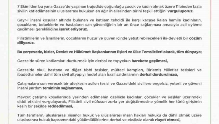 Emine Erdoğan: “İsrail ateşiyle sınanan tüm mazlumların güvene ve hak ettikleri barışa ulaşmaları için kararlılıkla mücadeleye devam edeceğiz”