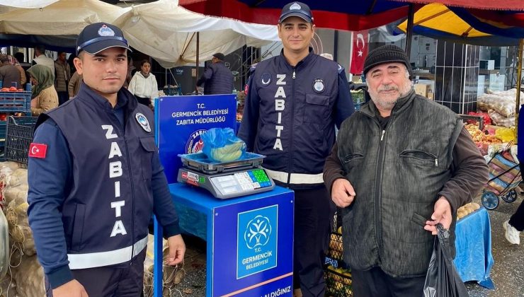 Germencik’te pazar yerlerinde başlatılan tartı uygulaması sürüyor