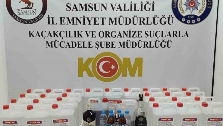 Samsun’da 130 litre etil alkol ve 16 litre sahte içki ele geçirildi