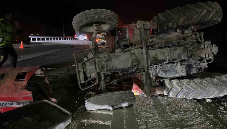 Tırın çarptığı traktör devrildi: 2 yaralı