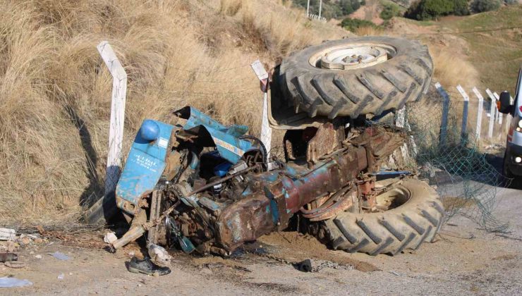 Virajı alamayan kum yüklü traktör devrildi: 1’i ağır 2 yaralı