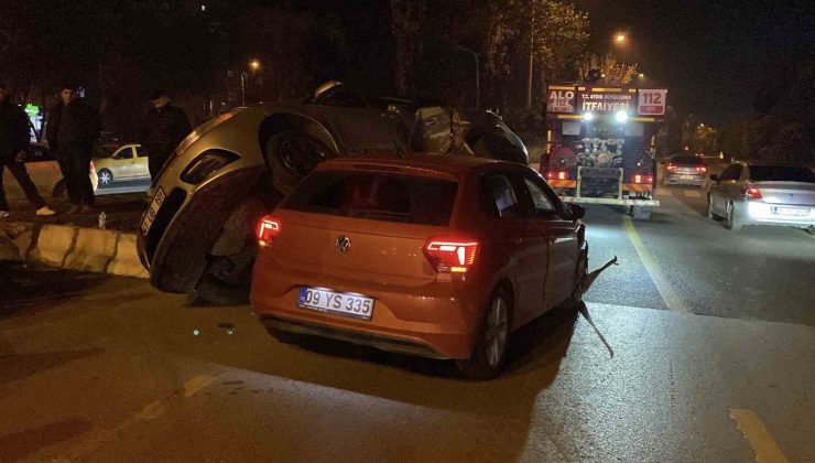 Çarpışan otomobiller üst üste bindi: 2 yaralı