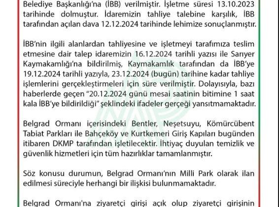 DKMP’den “İBB’ye Belgrad Ormanları’nın mesai bitimine 1 saat kala tahliyesi bildirildi” iddiasına yalanlama