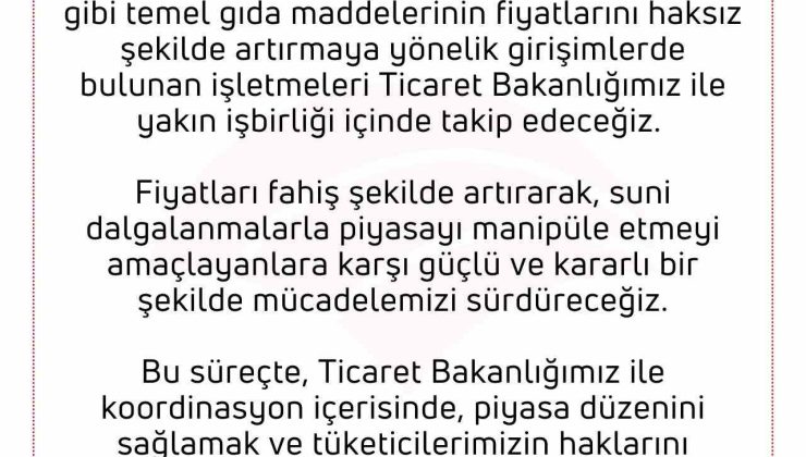 Tarım ve Orman Bakanlığı: “Suni dalgalanmalarla piyasayı manipüle etmeyi amaçlayanlara karşı mücadelemizi sürdüreceğiz”