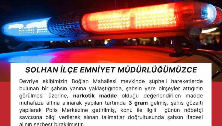 Bingöl’de üzerindeki uyuşturucuyu atan şahıs polisten kaçamadı