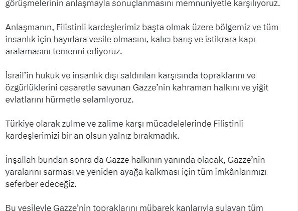 Cumhurbaşkanı Erdoğan’dan ’ateşkes’ açıklaması: “Gazze’nin kahraman halkını hürmetle selamlıyoruz”