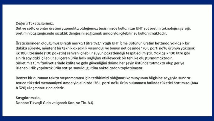 Danone’nin ürettiği sütten su çıktı