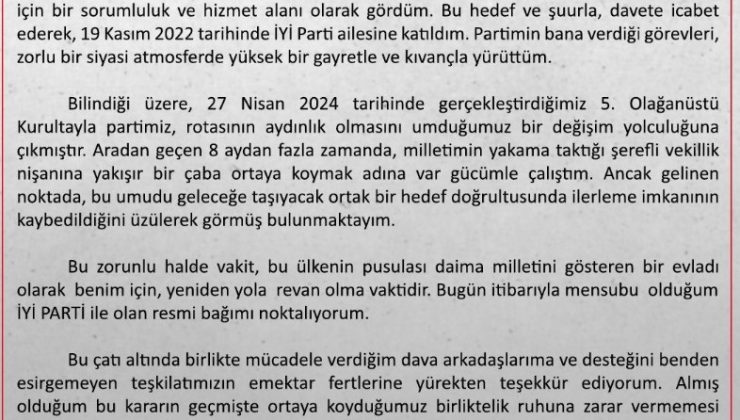 İYİ Parti Sözcüsü Zorlu partisinden istifa etti