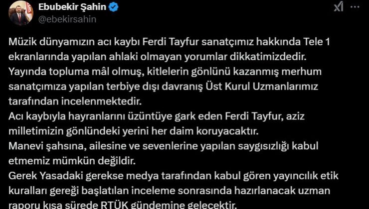 RTÜK Başkanı Şahin’den sunucu Musa Özuğurlu’nun Ferdi Tayfur yorumuna tepki