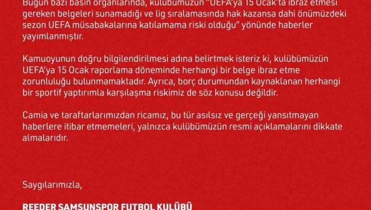 Samsunspor, Avrupa kupalarına katılamama haberlerini yalanladı